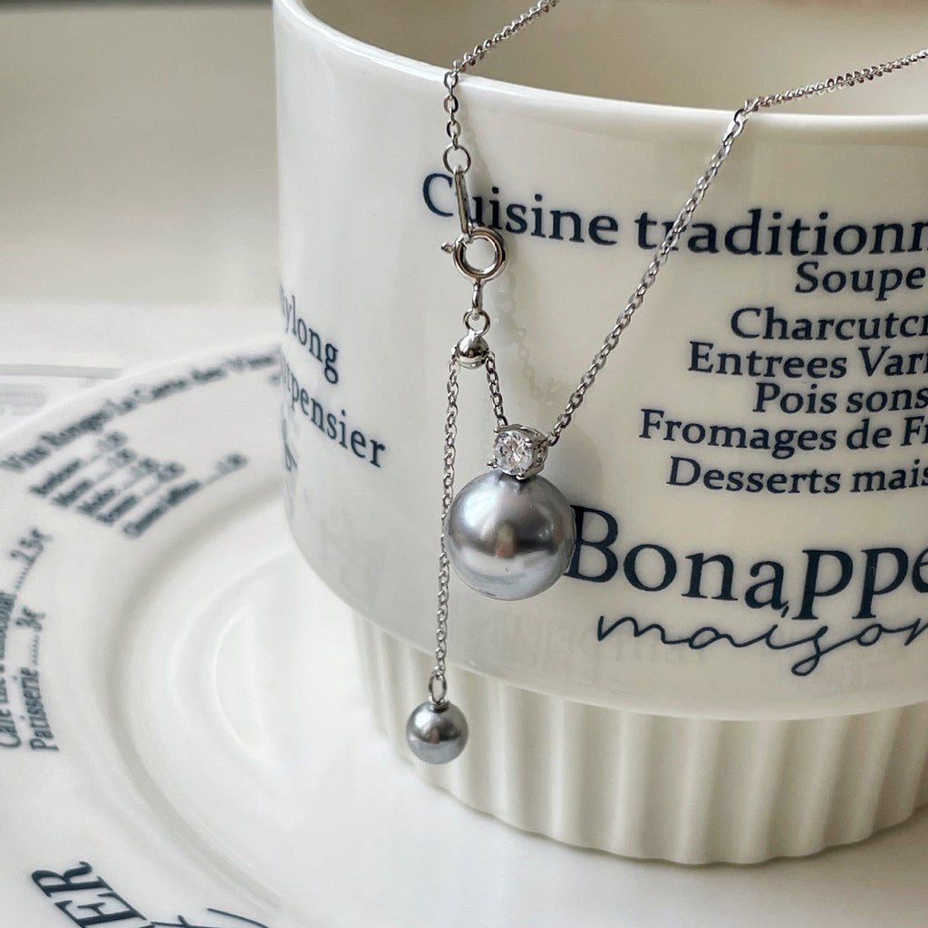 S925 Pure Silver Pearl Pendant Necklace - Silvery