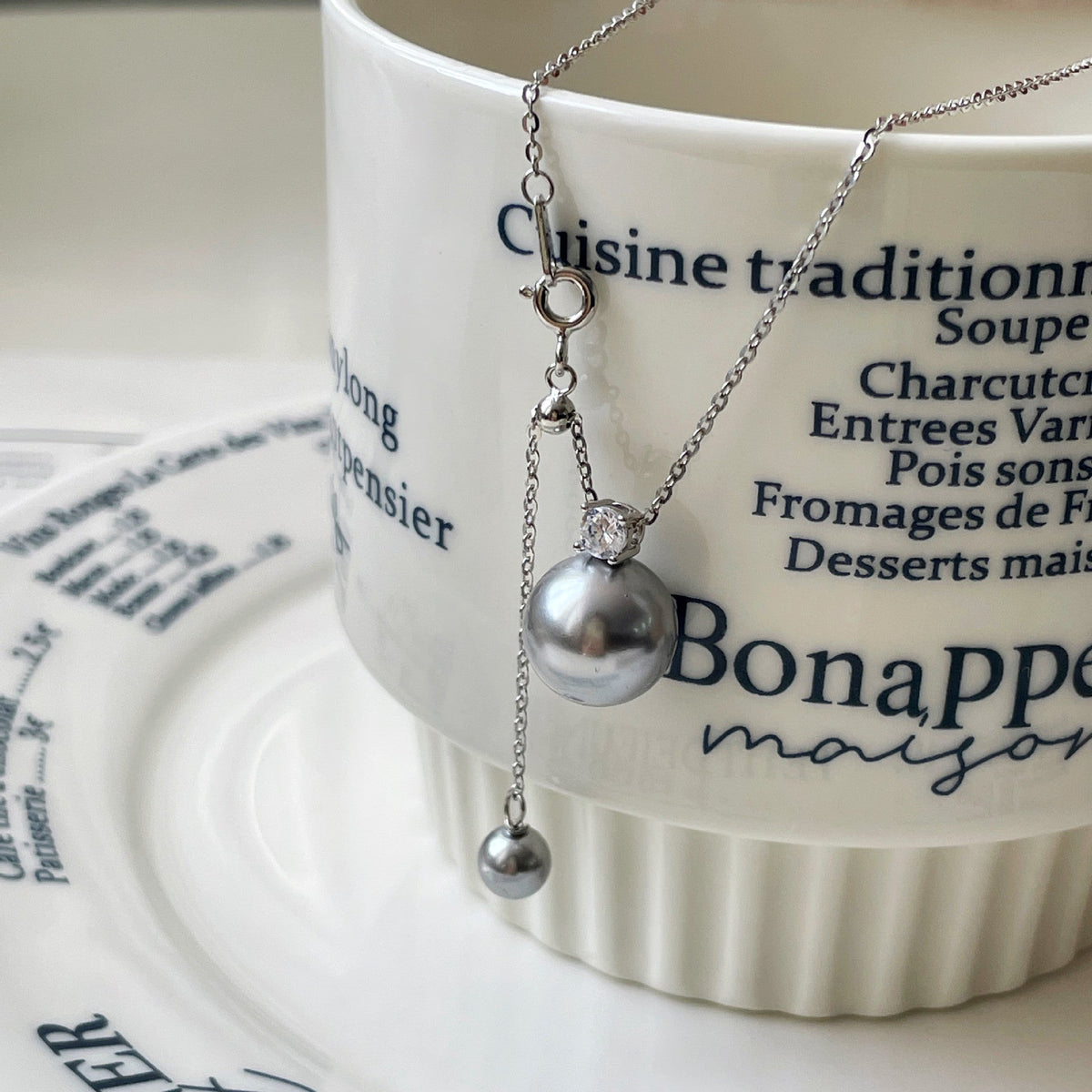 S925 Pure Silver Pearl Pendant Necklace - Silvery