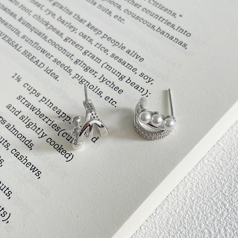 S925 pure silver U-shaped imitation pearl earrings
