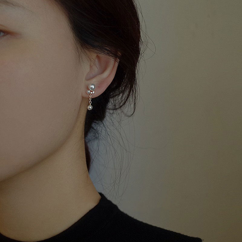 S925 silver pearl tassel earrings