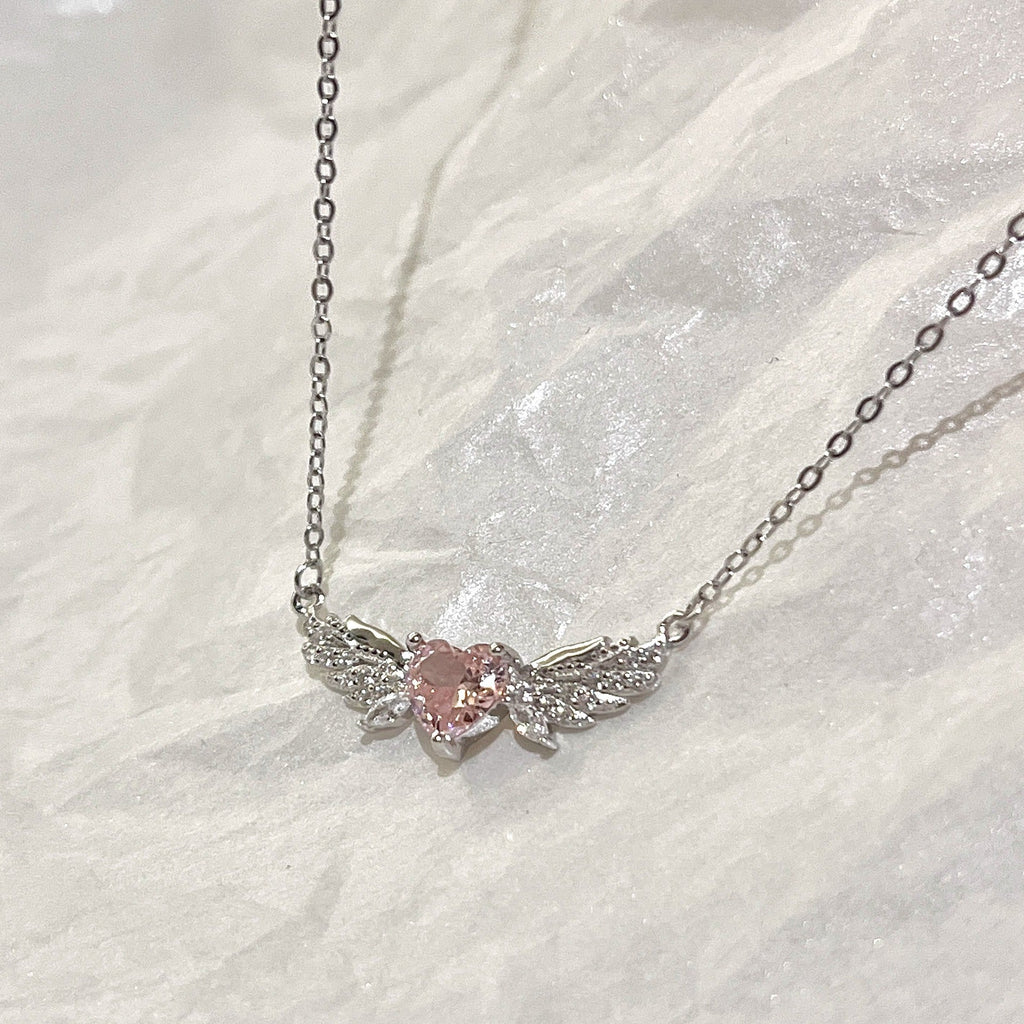 925 sterling silver angel wing pendant necklace - silvery