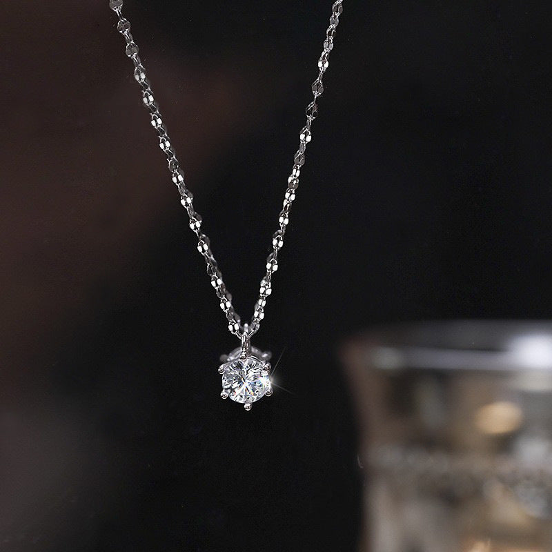 S925 Silver Sparkling Zirconia Pendant Necklace - Silvery