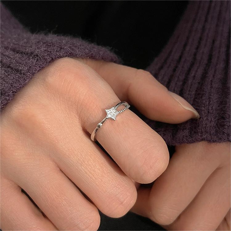 S925 Sterling Silver Star Open Ring - Silvery