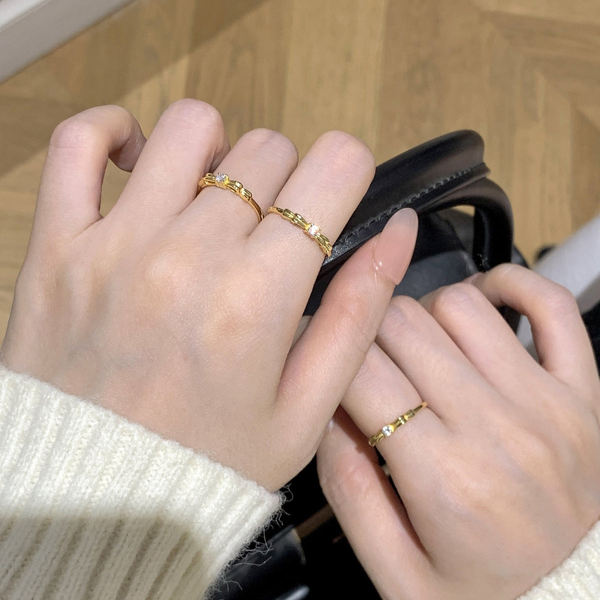 925 sterling silver bowknot  with zirconium ring - golden