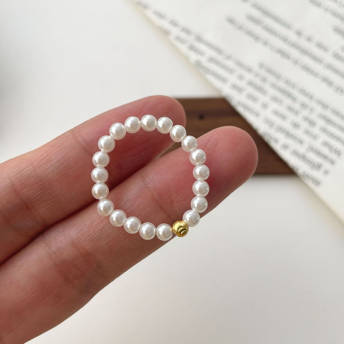 925 Silver Pearl Elastic Rope Ring