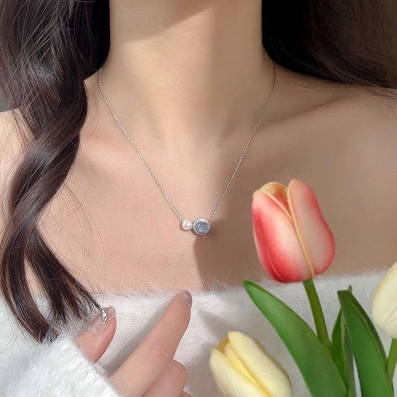 S925 Pure Silver Sea Blue Treasure Freshwater Pearl Necklace