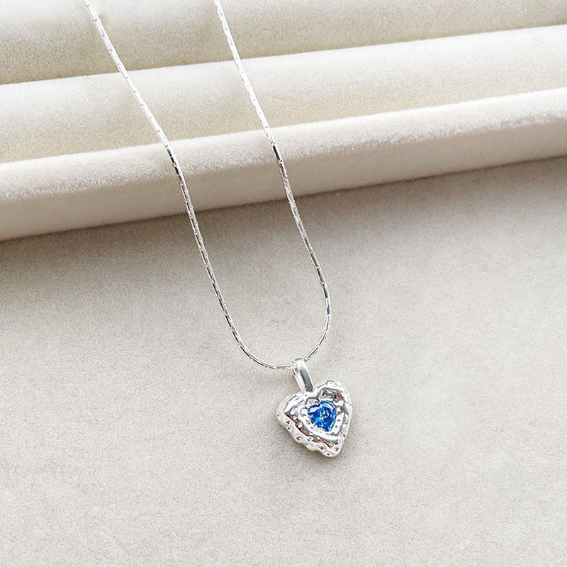 925 sterling silver heart-shaped pendant necklace - silvery