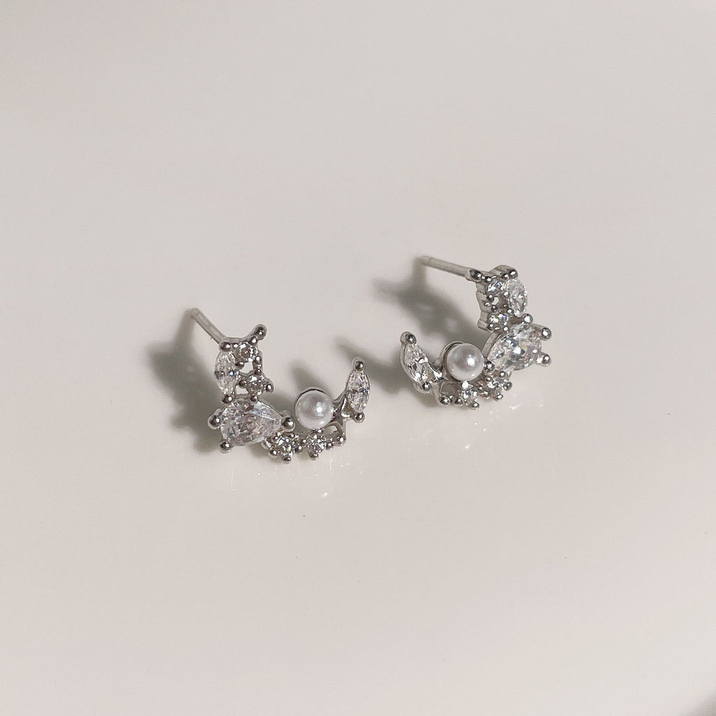 925 sterling silver inlaid sparkling zirconium earrings - silvery