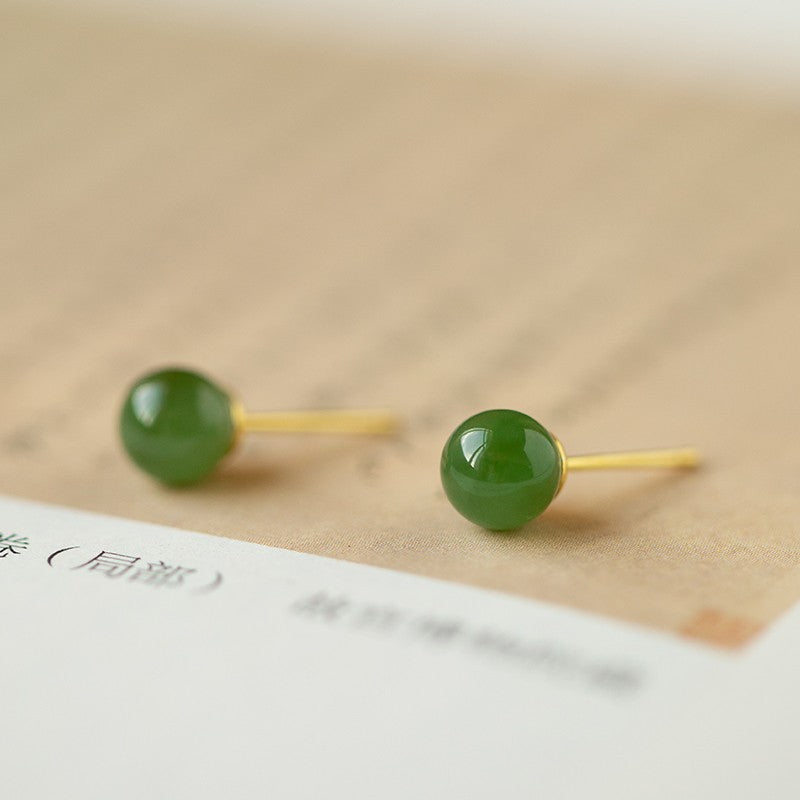S925 Sterling Silver Natural Hotan Jade Earrings