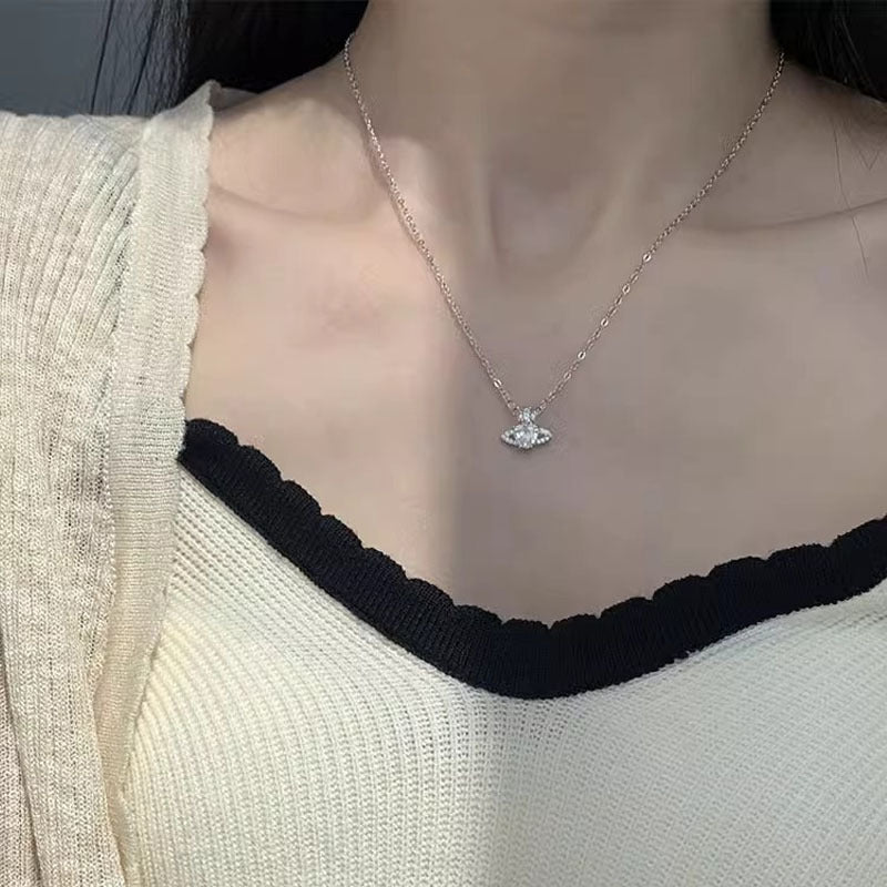 925 sterling silver planet pendant necklace - silvery
