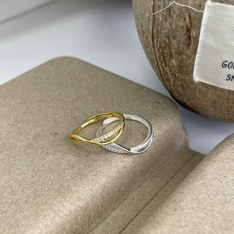 S925 sterling silver zircon inlaid open ring