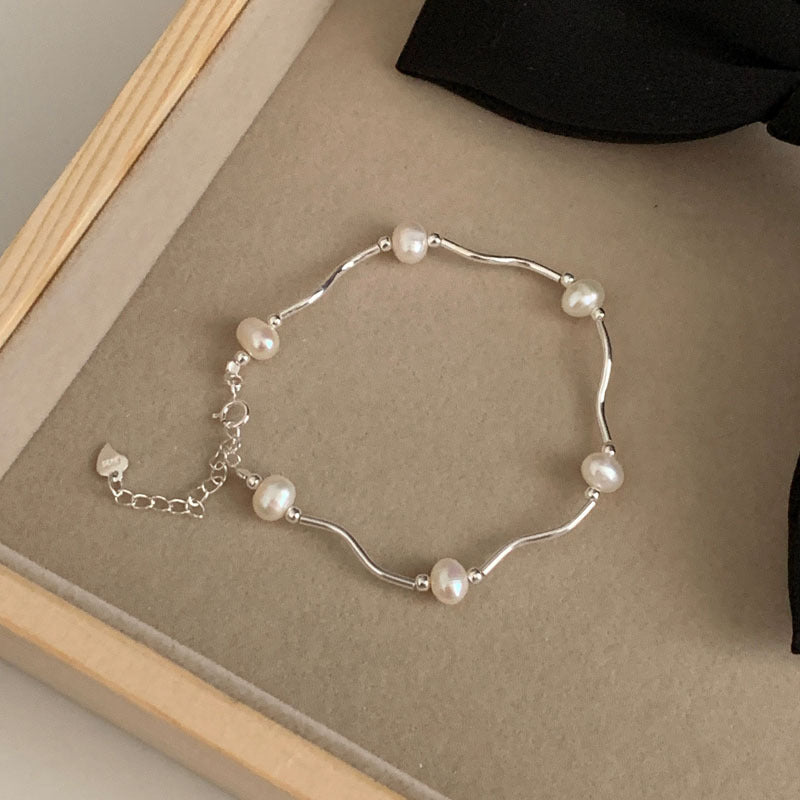 925 sterling silver freshwater pearl bracelet - silvery