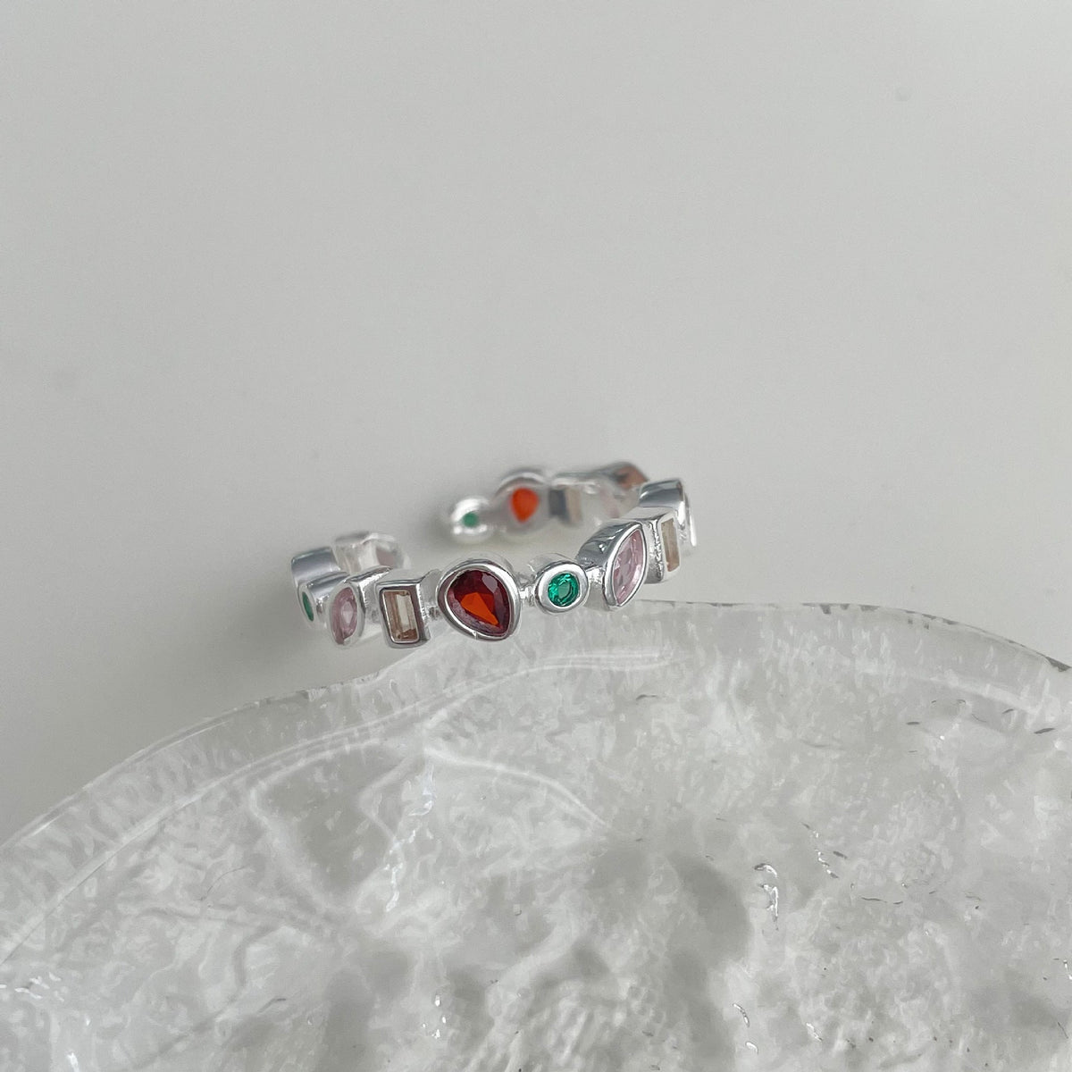 925 sterling silver irregular colored zircon ring