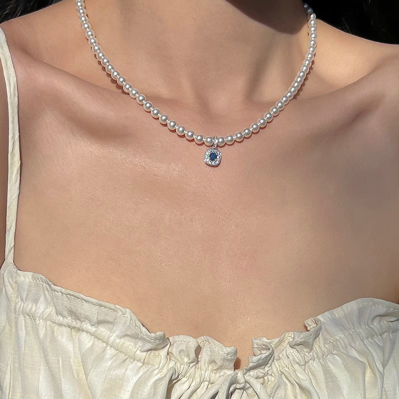 S925 sterling silver pearl  necklace - silvery