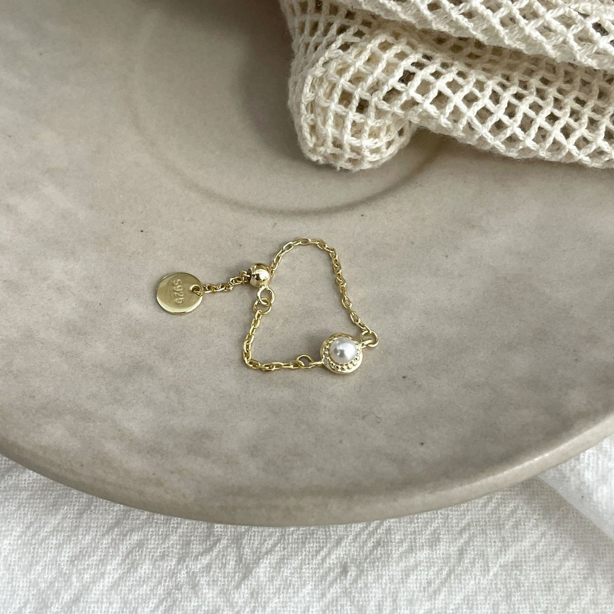 S925 sterling silver chain ring - golden