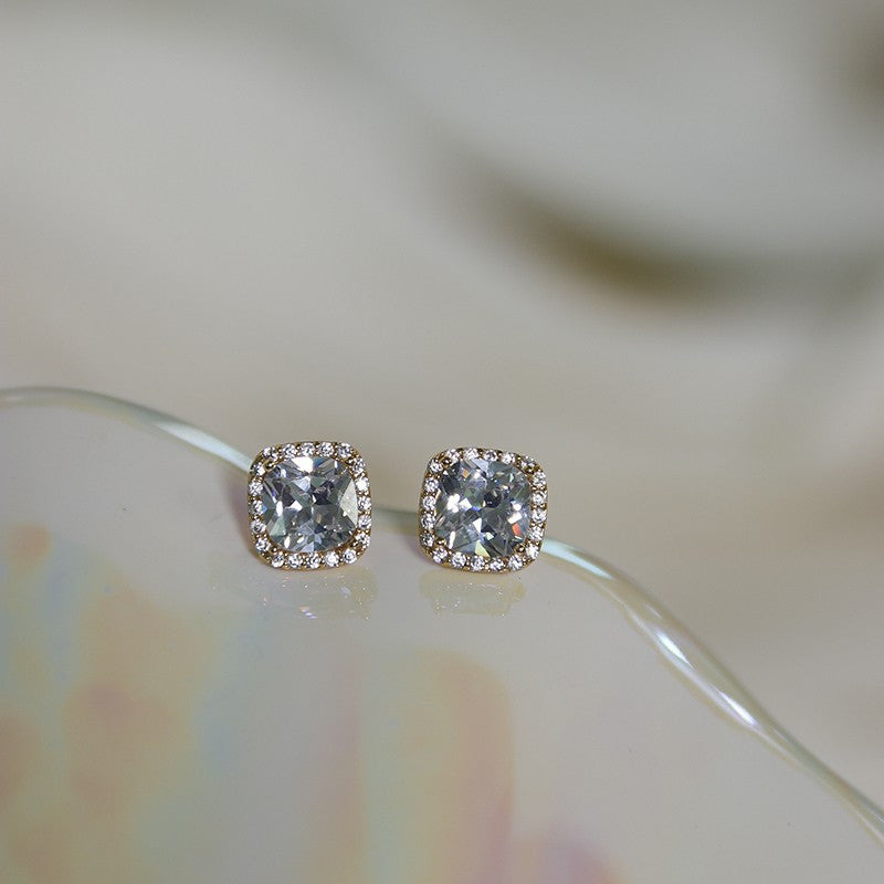 S925 sterling silver sparkling zircon earrings - silvery
