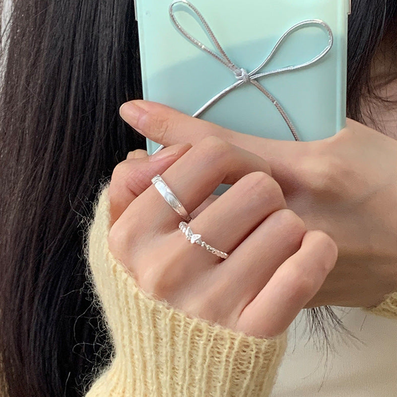 S925 sterling silver butterfly ring - silvery