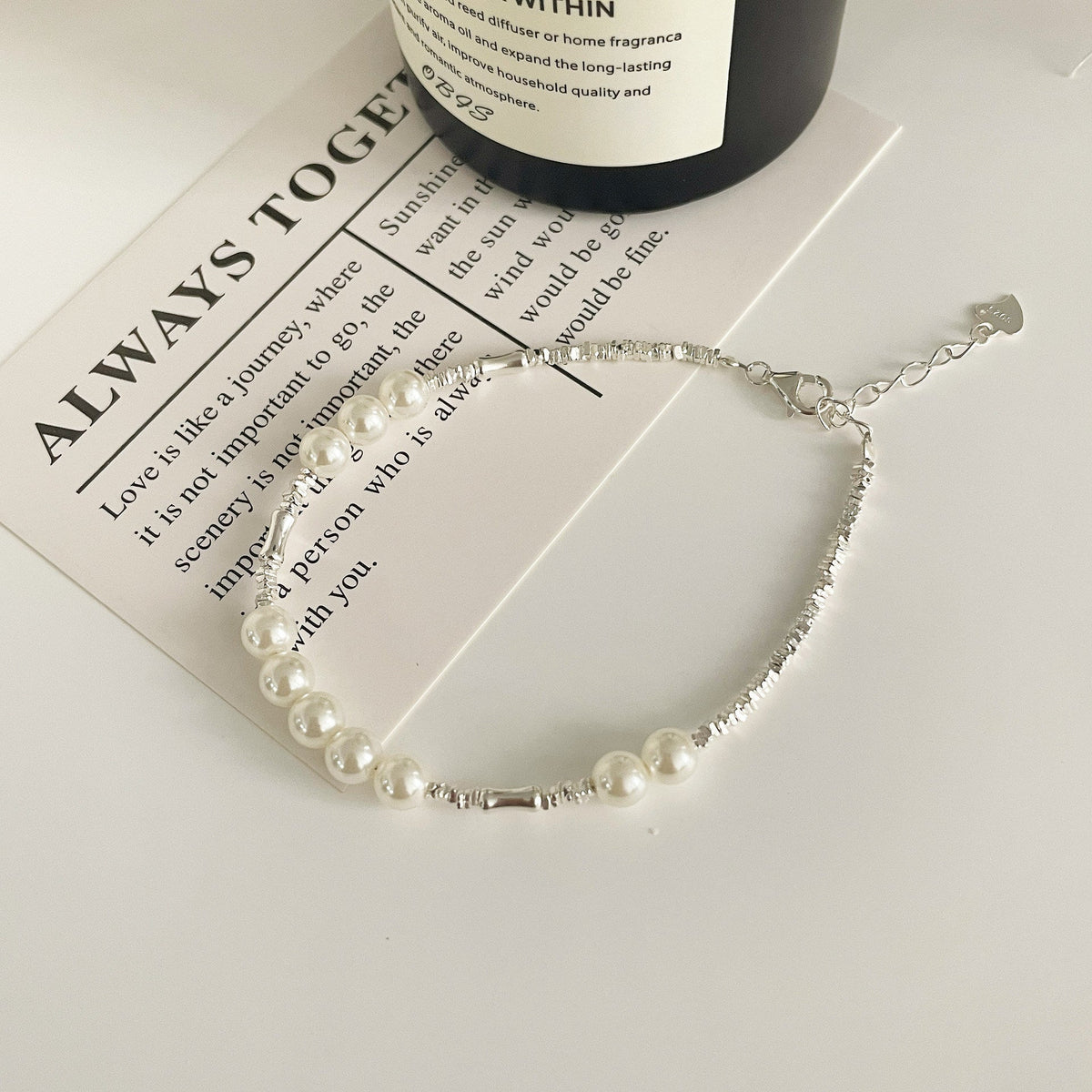 925 sterling silver pearl bracelet - silvery