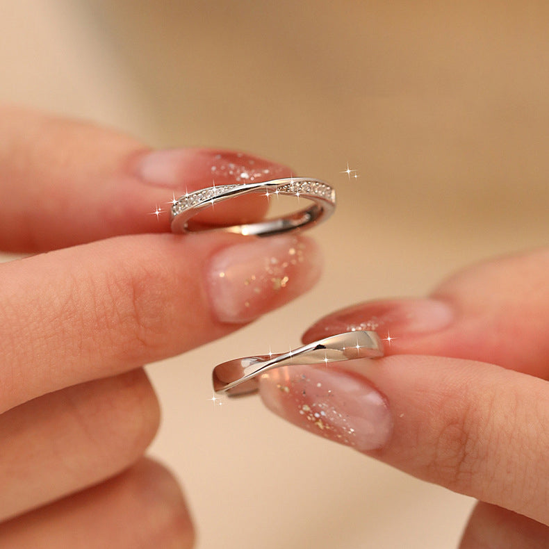 925 sterling silver couple's ring - silvery