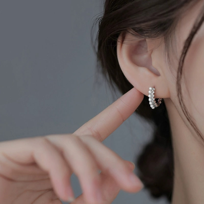 S925 Silver Imitation Pearl Ear Buckle - Silvery