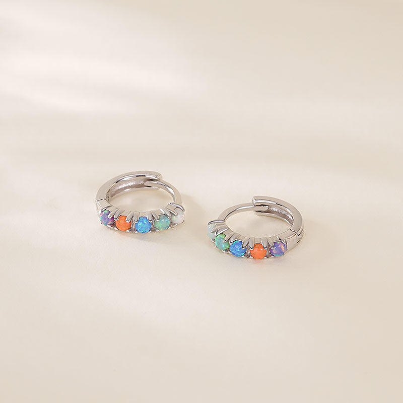 925 Sterling Silver Opal Hoop Earrings