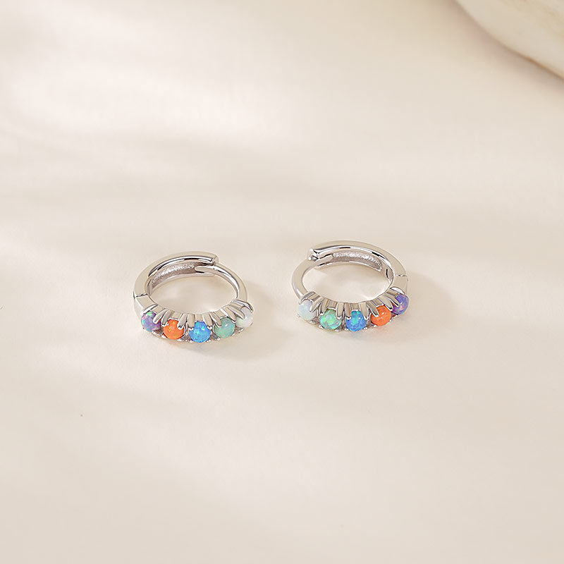 925 Sterling Silver Opal Hoop Earrings