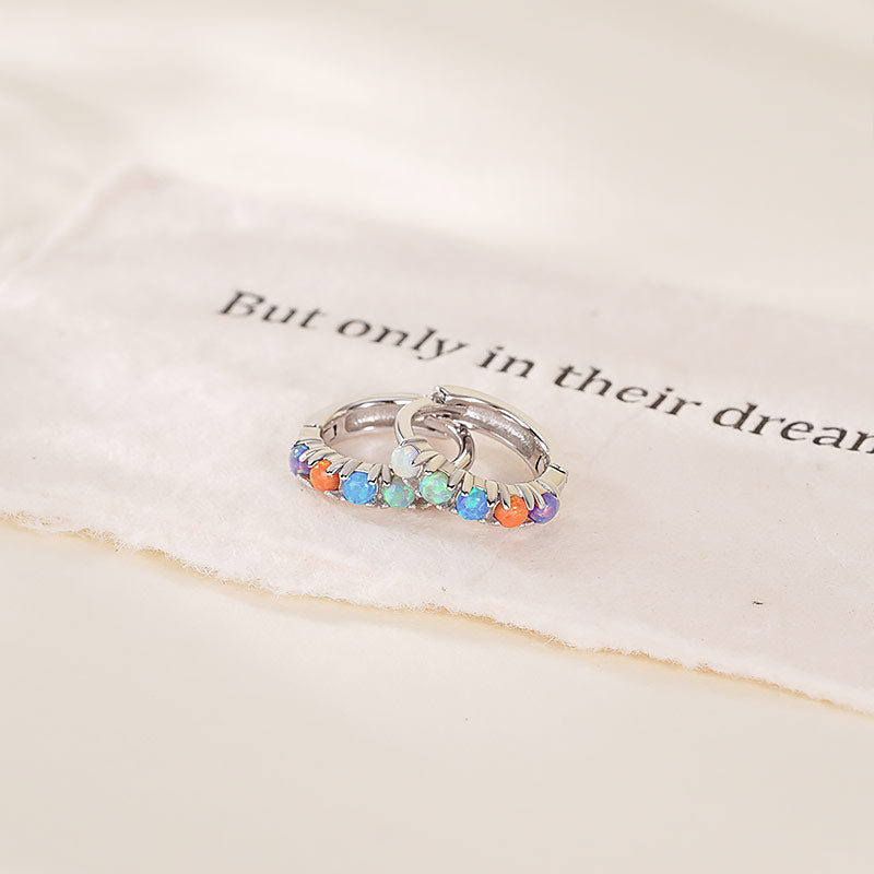 925 Sterling Silver Opal Hoop Earrings