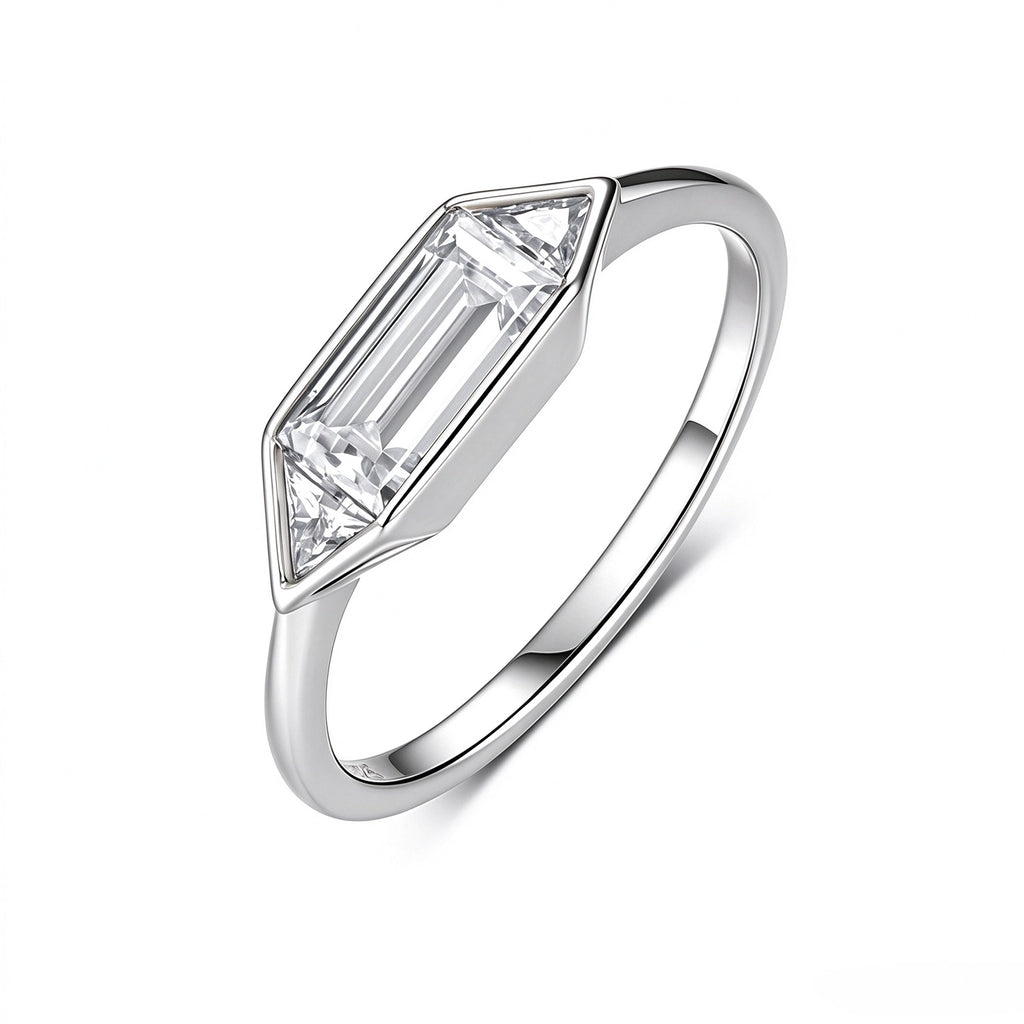 Geometric Hexagon Moissanite Ring in 925 Sterling Silver