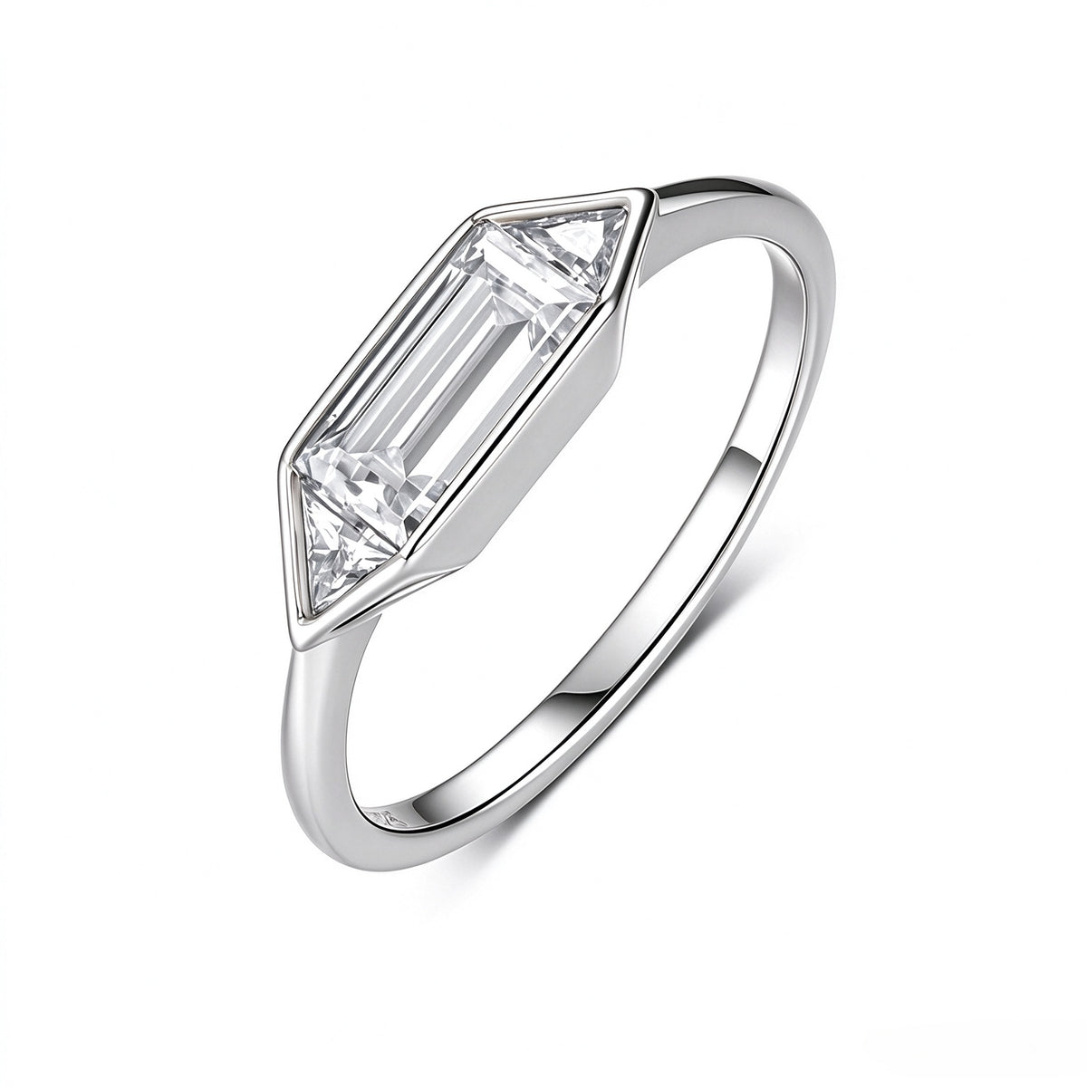 Geometric Hexagon Moissanite Ring in 925 Sterling Silver