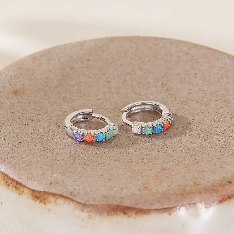 925 Sterling Silver Opal Hoop Earrings
