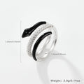 S925 Sterling Silver Halloween Serpent Ring – Black & White Enamel with Zirconia Inlay