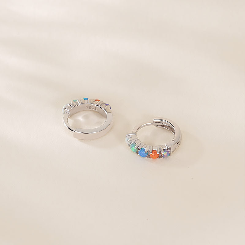 925 Sterling Silver Opal Hoop Earrings