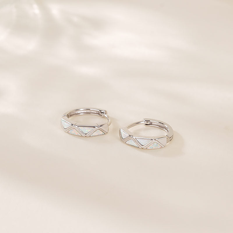 925 Sterling Silver Geometric Opal Hoop Earrings