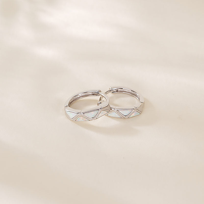 925 Sterling Silver Geometric Opal Hoop Earrings