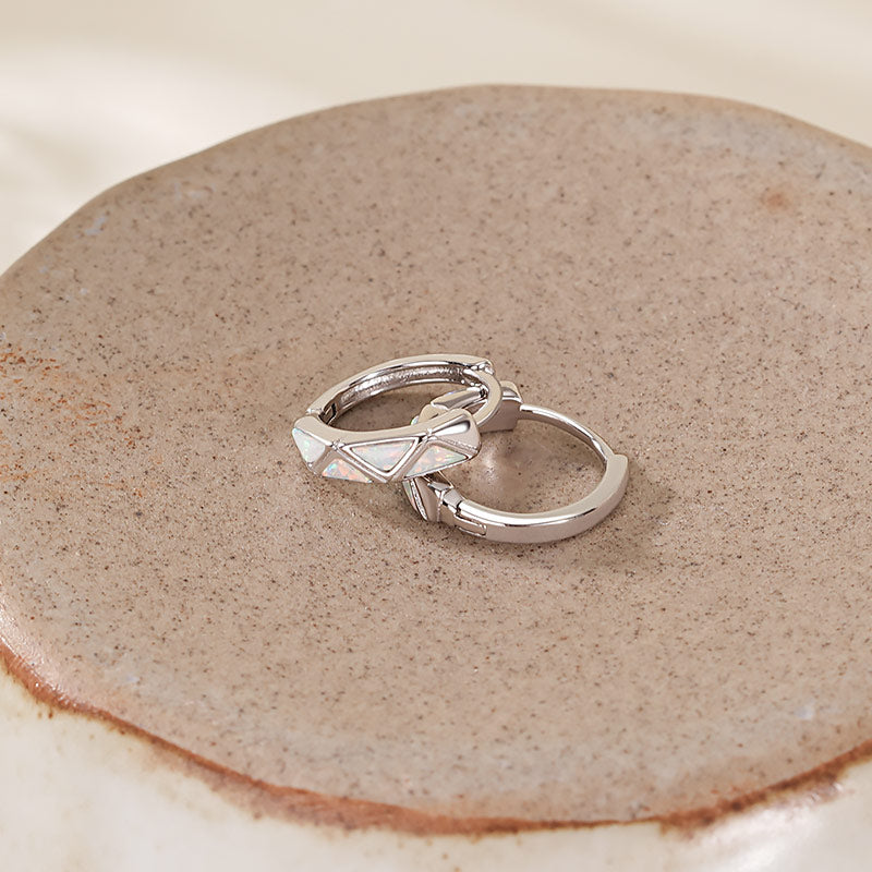 925 Sterling Silver Geometric Opal Hoop Earrings