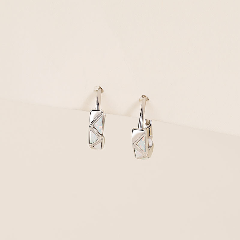 925 Sterling Silver Geometric Opal Hoop Earrings