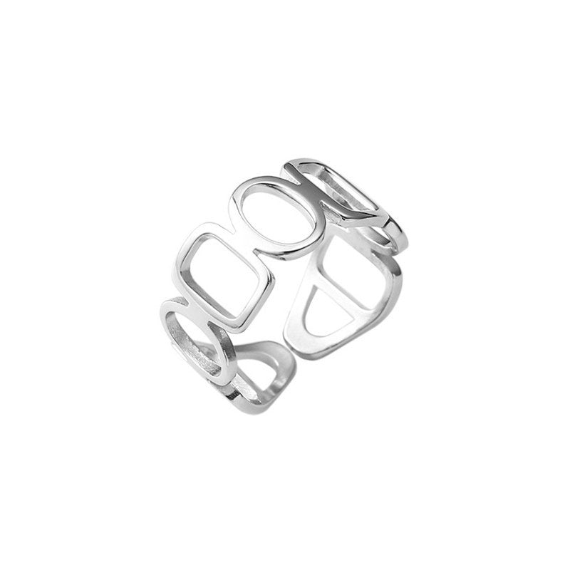 925 sterling silver hollow geometric design open ring - silvery