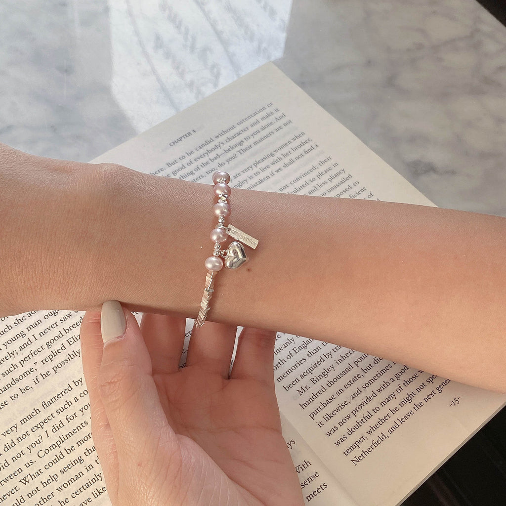 925 sterling silver freshwater pearl heart pendant bracelet