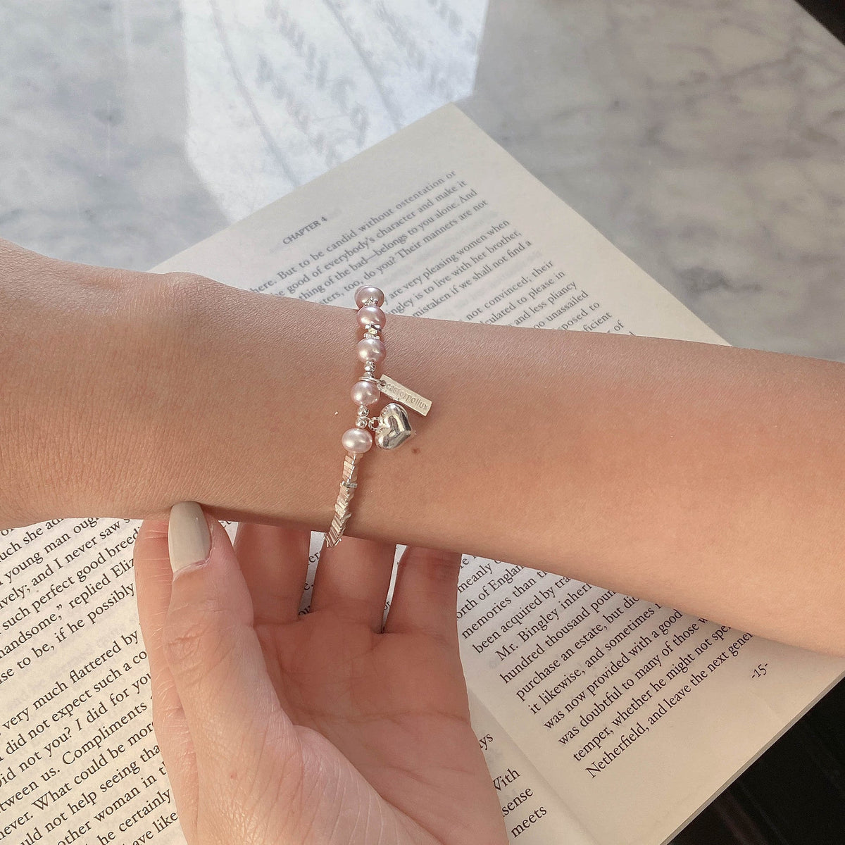 925 sterling silver freshwater pearl heart pendant bracelet