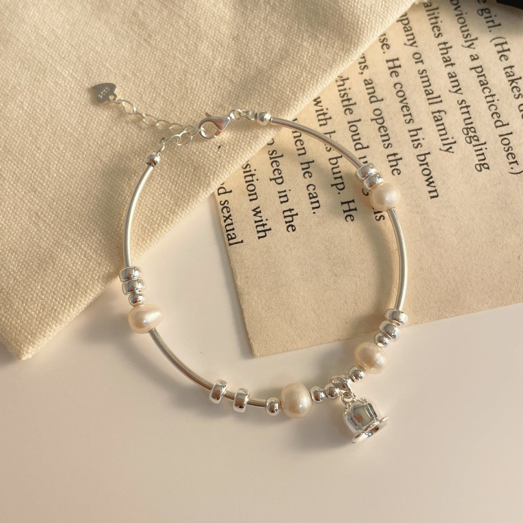 925 sterling silver freshwater pearl bracelet - silvery