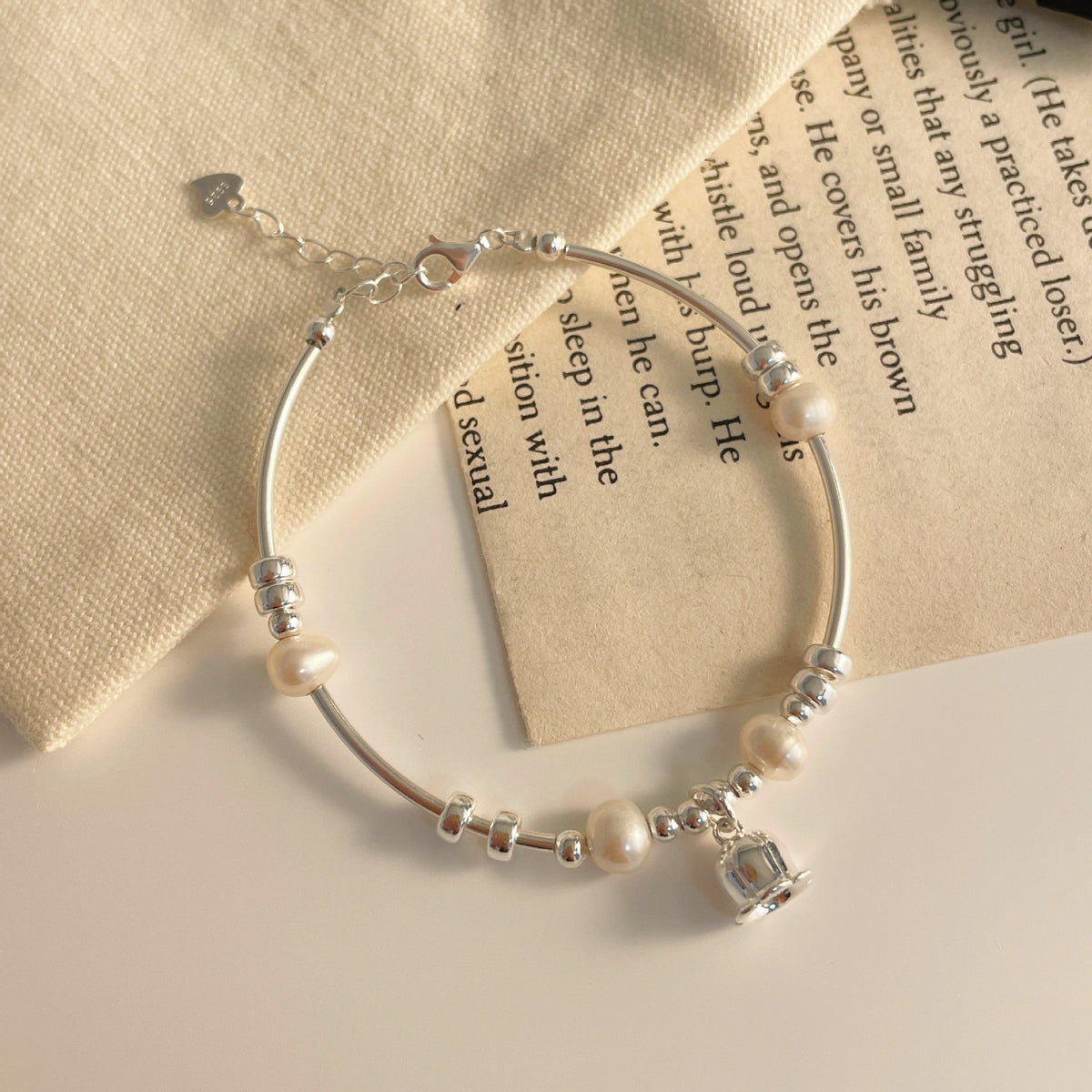 925 sterling silver freshwater pearl bracelet - silvery