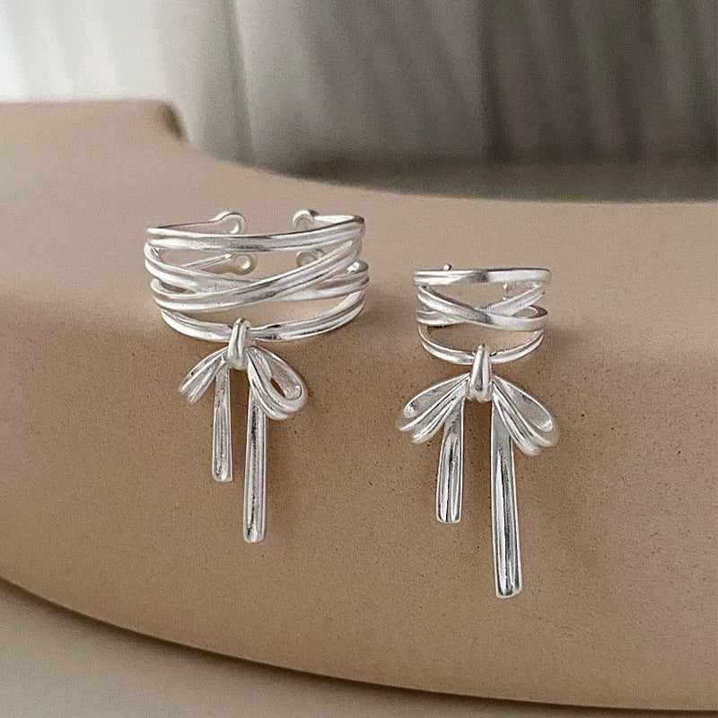 925 sterling silver ribbon bow ring - silvery