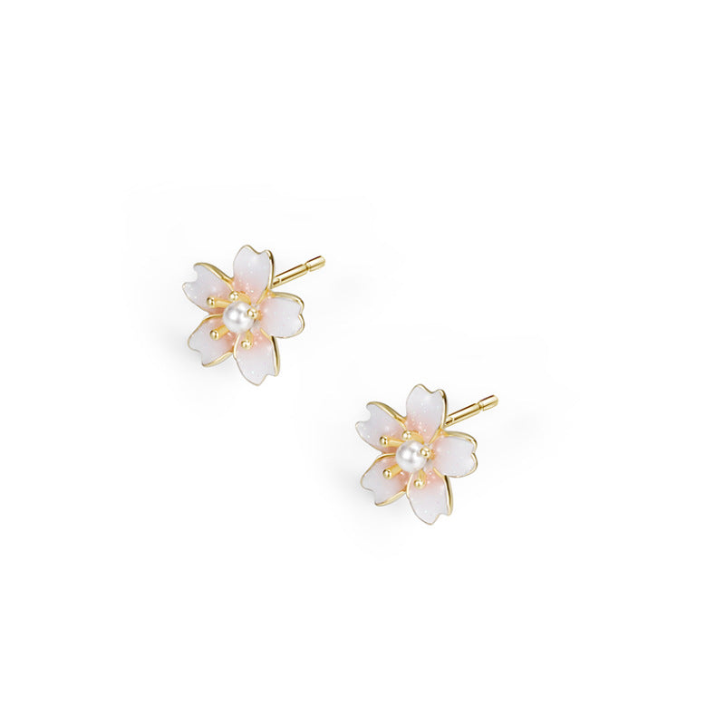 925 sterling silver cherry blossom earrings - golden