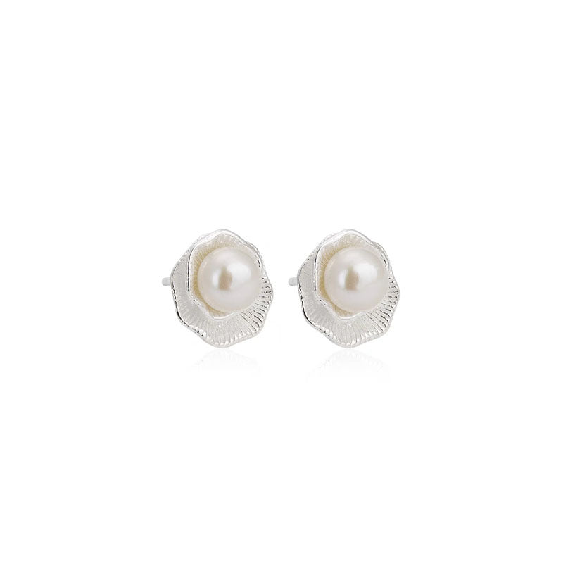 S925 sterling silver freshwater pearl earrings - silvery