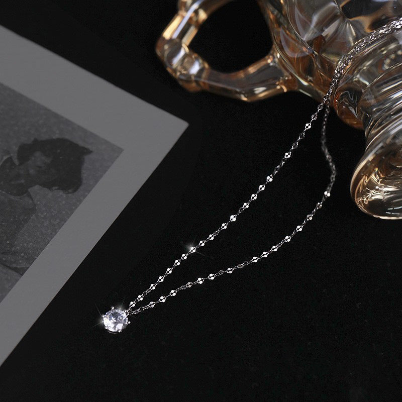 S925 Silver Sparkling Zirconia Pendant Necklace - Silvery