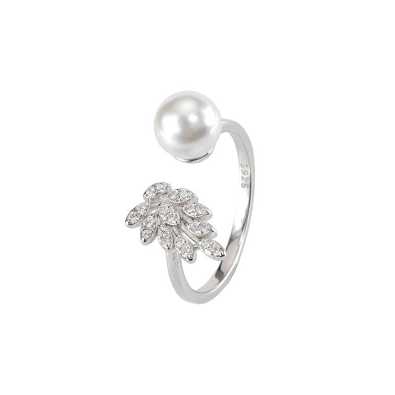 S925 pure silver imitation pearl set with white zirconium ring
