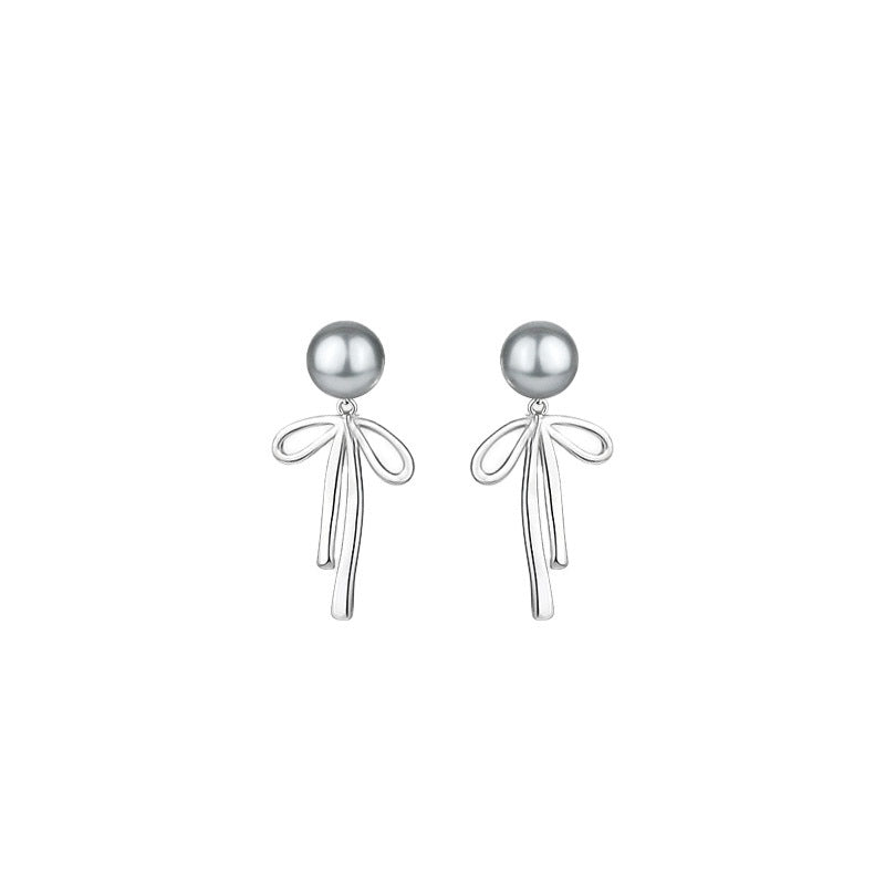 S925 sterling silver grey pearl earrings - silvery