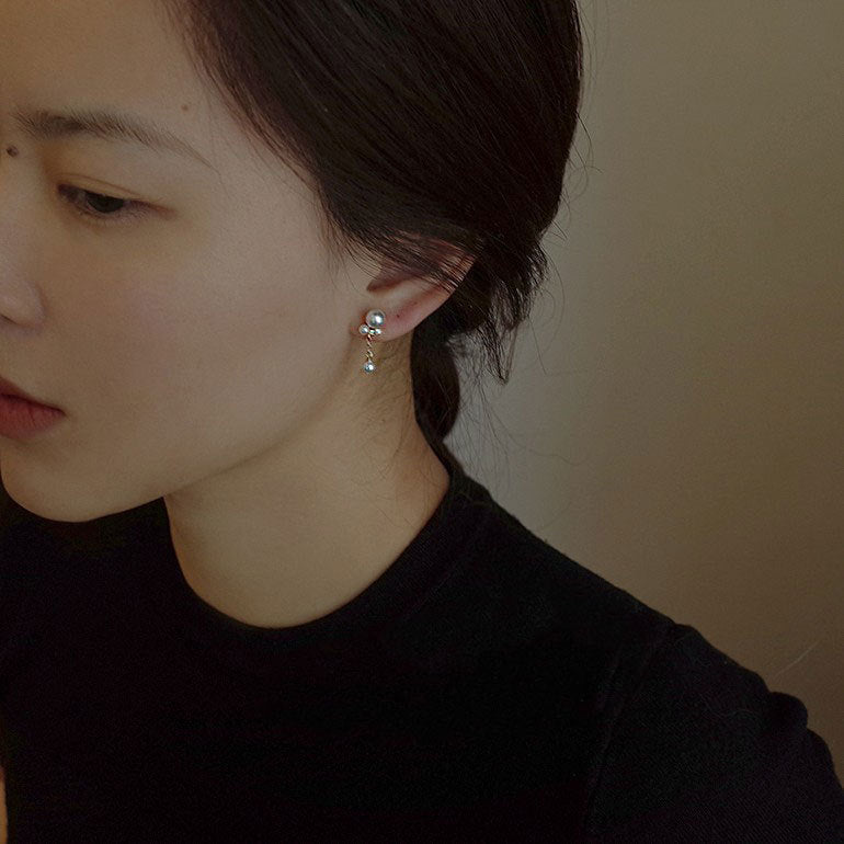 S925 silver pearl tassel earrings