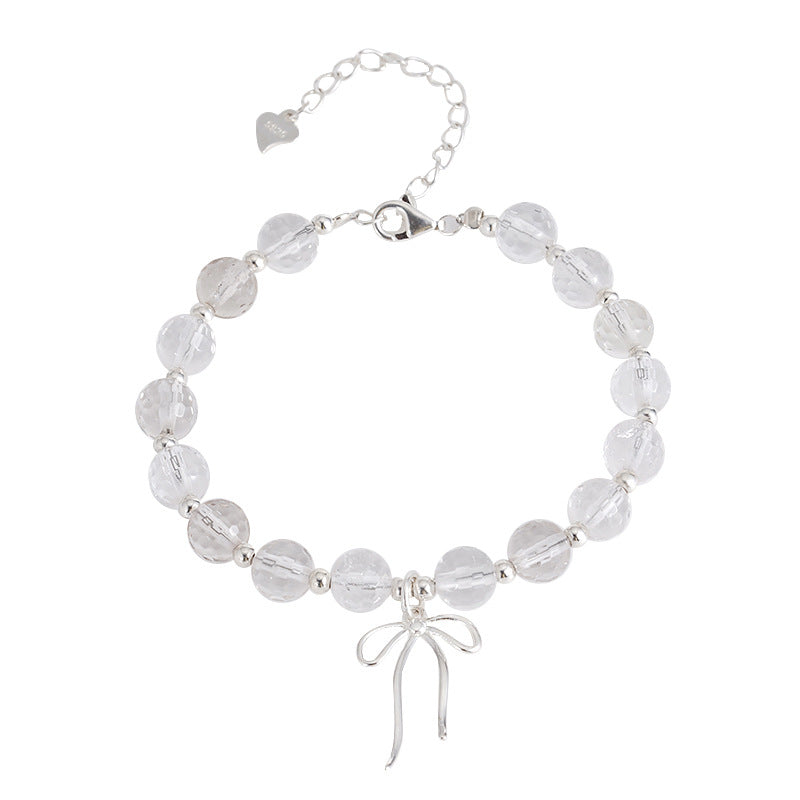 S925 sterling silver white crystal bow pendant bracelet