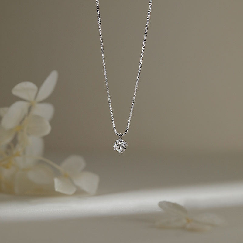 S925 Silver Sparkling Zirconia Pendant Necklace - Silvery